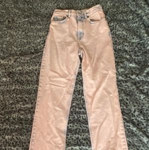 Asos pink acid wash high rise straight leg jeans